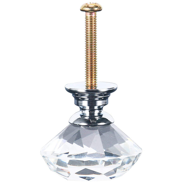 Homend Dresser Crystal Knobs/12 PCS 30MM Crystal Clear Glass Cabinet Dresser Knobs Diamond Shape Drawer Door Chrome Glass Cabinet Knobs Pull Handles for Home Office DIY (Clear)