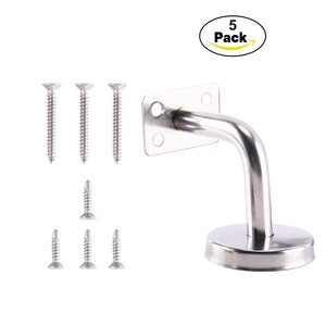 Homend Stainless Steel Wall Mount Stair Handrail Brackets w/Base Flange Cover for Wood or Metal Flat Surface Square Top Railing, Satin Finish, 5-Pack