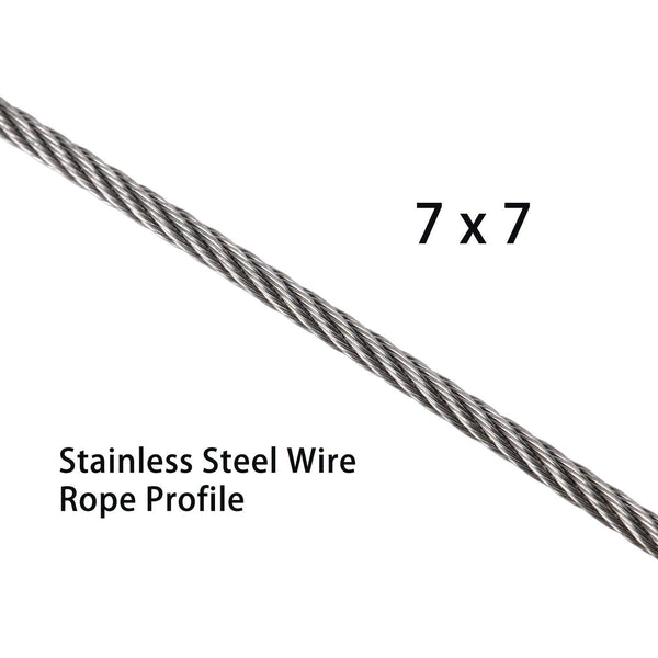 DasMarine Stainless Aircraft Steel Wire Rope Cable for Railing,Decking, DIY Balustrade, 1/8Inch,7x7,164Feet