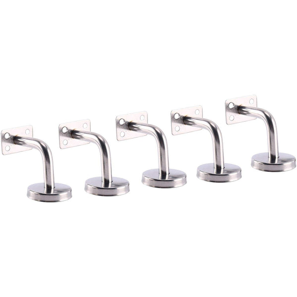 Homend Stainless Steel Wall Mount Stair Handrail Brackets w/Base Flange Cover for Wood or Metal Flat Surface Square Top Railing, Satin Finish, 5-Pack