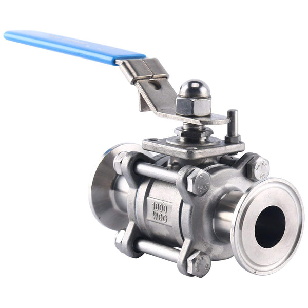 Homend Stainless Steel 304 1" Sanitary Ball Valve Fits 1.5" Tri-Clamp Clover, PTFE Lined, Two Way & Three Piece (1 inch Tube OD Quick Clamp)