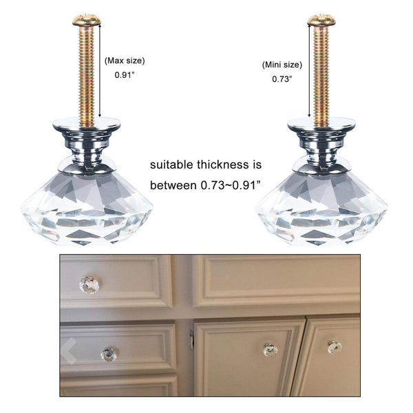 Homend Dresser Crystal Knobs/12 PCS 30MM Crystal Clear Glass Cabinet Dresser Knobs Diamond Shape Drawer Door Chrome Glass Cabinet Knobs Pull Handles for Home Office DIY (Clear)