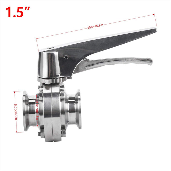 Homend 1.5" Sanitary Tri Clamp Butterfly Valve with Trigger Handle and EPDM Seal, Stainless Steel 304 (1.5" OD:50.5MM; ID:38.1MM)