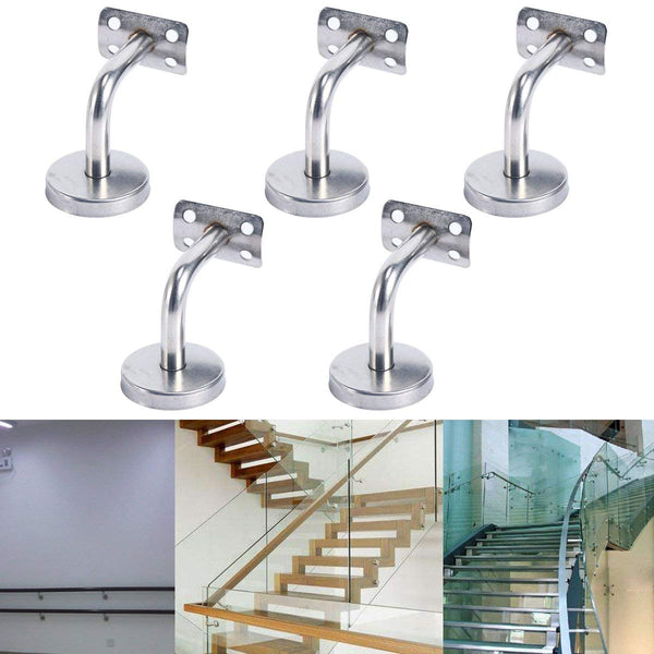 Homend Stainless Steel Wall Mount Stair Handrail Brackets w/Base Flange Cover for Wood or Metal Flat Surface Square Top Railing, Satin Finish, 5-Pack