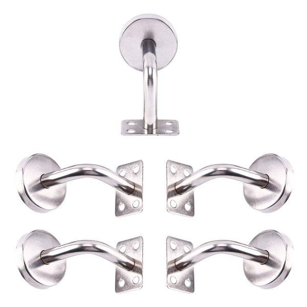 Homend Stainless Steel Wall Mount Stair Handrail Brackets w/Base Flange Cover for Wood or Metal Flat Surface Square Top Railing, Satin Finish, 5-Pack
