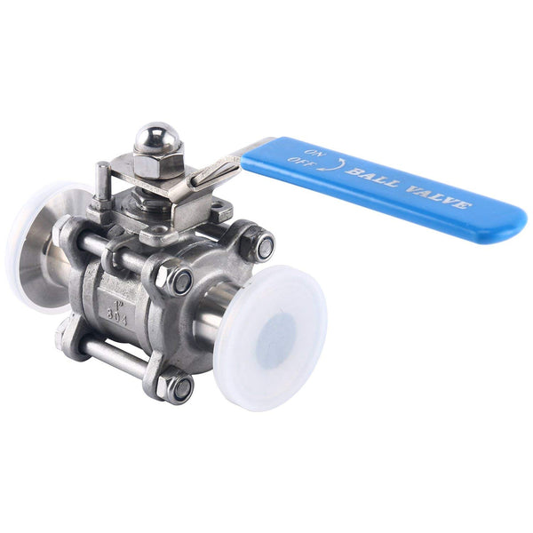 Homend Stainless Steel 304 1" Sanitary Ball Valve Fits 1.5" Tri-Clamp Clover, PTFE Lined, Two Way & Three Piece (1 inch Tube OD Quick Clamp)