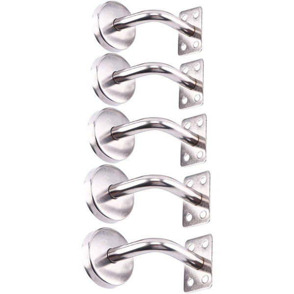 Homend Stainless Steel Wall Mount Stair Handrail Brackets w/Base Flange Cover for Wood or Metal Flat Surface Square Top Railing, Satin Finish, 5-Pack