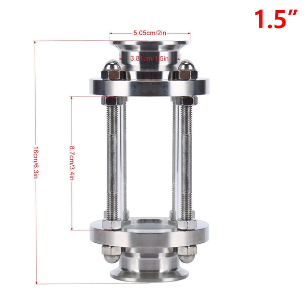 Homend 1.5" Sanitary Sight Glass In-Line Sight Glass with Clamp End, Flow Sanitary Straight Sight Glass Tri-clamp Stainless Steel SS316 (1.5" OD:50.5MM; ID:38.1MM)