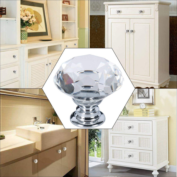 Homend Dresser Crystal Knobs/12 PCS 30MM Crystal Clear Glass Cabinet Dresser Knobs Diamond Shape Drawer Door Chrome Glass Cabinet Knobs Pull Handles for Home Office DIY (Clear)