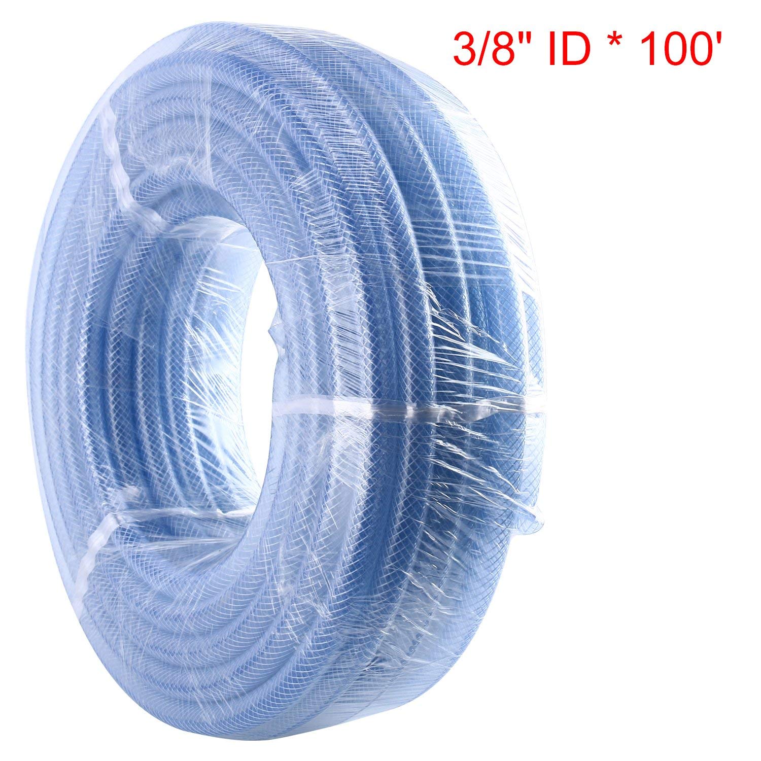 Homend 3/8" x 100' ID High Pressure Braided Clear Flexible Industrial PVC Tubing Heavy Duty UV Chemical Resistant Vinyl Hose Water (3/8" ID X 100FT)