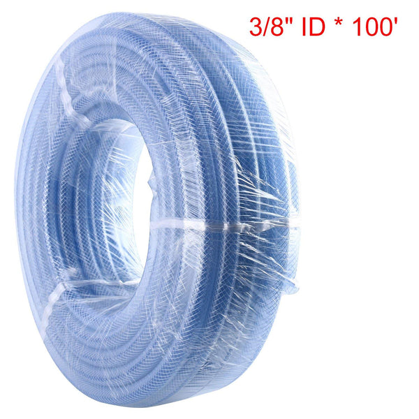 Homend 3/8" x 100' ID High Pressure Braided Clear Flexible Industrial PVC Tubing Heavy Duty UV Chemical Resistant Vinyl Hose Water (3/8" ID X 100FT)
