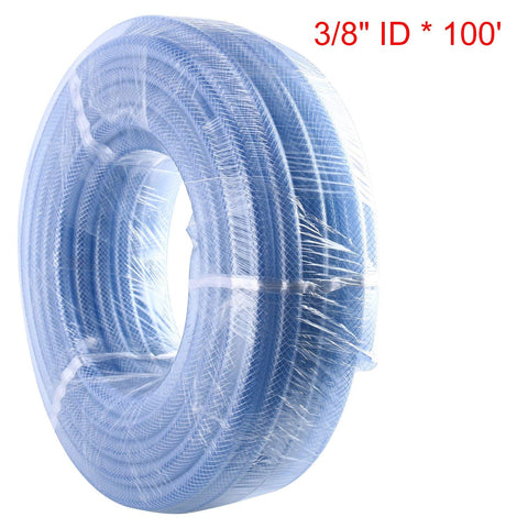 Homend 3/8" x 100' ID High Pressure Braided Clear Flexible Industrial PVC Tubing Heavy Duty UV Chemical Resistant Vinyl Hose Water (3/8" ID X 100FT)