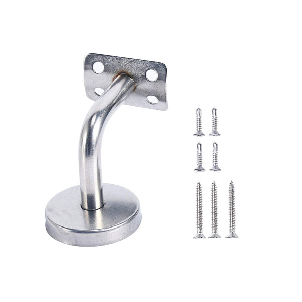 Homend Stainless Steel Wall Mount Stair Handrail Brackets w/Base Flange Cover for Wood or Metal Flat Surface Square Top Railing, Satin Finish, 5-Pack